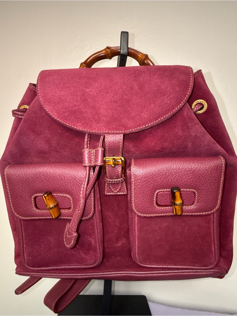 Rare Pink Gucci Backpack Bamboo Handle